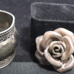 Assorted Lot Of Women's Sterling Silver Jewelry: Cuff Bracelet, Rose Pin And Pendant
