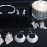 Assorted Lot Of Sterling Silver Jewelry: Sterling Bracelet With Turquoise Stone, 4 Pairs Earrings, Box