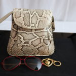 Sandra Roberts Snake Skin Purse, Moschino Heart Key Chair And Ralph Lauren Sunglasses