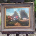 Equestrian Painting On Wood Panel Signed J. Van Essen