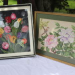 Stitched Crewel Embroidered Floral Frames Signed S.W
