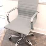 Grey Padded Swivel Desk Chair With Metal Base