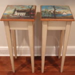Pair Of Matching End Tables With Hand Painted Tops