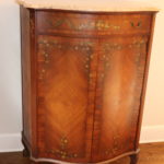 Antique French Provincial Veneer Tall Boy Wardrobe Dresser With Marble Top With And Painted Floral Design