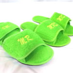 Mr. & Mrs. Matching Terry Town Green Fabric Slippers Men's XL And Women's M