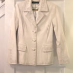 Dana Buchman Cream Leather Jacket Size 8 With Eyelet Lace Look Detailing