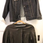 2 Women's Jackets: Medium Denim Jacket By Theory And Medium Black Leather Jacket By Banana Republic