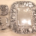 Large Quality Metal Serving Tray And 2 Matching Covered Bowls