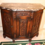 Wood Commode With Black, Tan And White Quality Marble Top