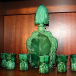 Antique Green Glass Decanter With Stopper And 6 Cups