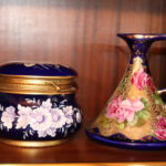 Large Cobalt Blue Powder Jar And Hand-painted Narrow-neck Vase/Pitcher