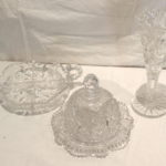 Cut Crystal Cheese Dish, Cover And Plate With Tall Vase & Candy Dish