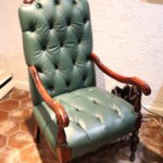 Green Leather Office Chair With Chesterfield Seat And Back