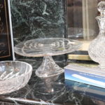 Crystal Decanter, Cake Stand With Knives And Bowl