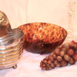 Pair Of Val Saint Lambert Crystal Candlesticks, Marble Grapes And Shell Style Bowl