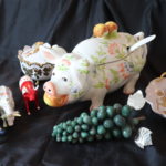 Floral Pig Soup Tureen By Intrada Made In Italy With Decorative Cows From Cow Parade