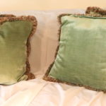Lot Of 4 Decorative Green Velvet Pillows With Fringes