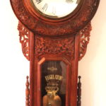 Large Floral Carved Wood Grandfather Style Regulator Wall Clock By Trade Mark S