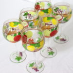 Lot Of 12 Hand Painted Sangria Glasses And Fruit Bowl