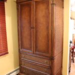Large Wood Wicker Style Wardrobe With 3 Drawers, Hinged Doors And Pole
