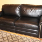Black Leather Sleeper Sofa With Double Stitched Seams By American Leather