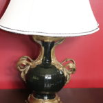 Pair Of Black Porcelain Lamps With Metal Detail Made By Castilian