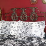 Ornate Queen Size Metal Bed Frame With Brass Finish Includes Mattress And Bedding