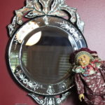 Decorative Glass Mirror, Small Waterford Crystal Clock And Doll