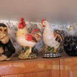Decorative Ceramic Roosters With Monkey Covering Mouth Statue