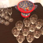 Lot Of Assorted Champagne Flutes And Tilted Dessert Cups With Ceramic Fruit Bowl