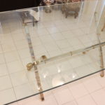 Chrome And Brass Brass Finish Table With Thick Glass Top And Rounded Edges
