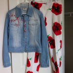 Women's Blue Jean With Red Star Pattern By Versace Size M With Floral Pants By Moschino Size 10