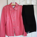 Pink Leather Jacket By CO & Eddy Size 6 With Black Pants By Seventy Two Changes Size 6