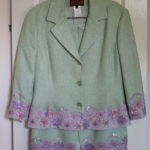 Renato Nucci Green And Purple Floral Skirt Suit Size 44/14