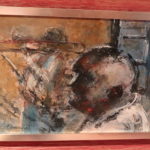 Signed Rockmore Painting '63 Jazz Musician Playing Trombone