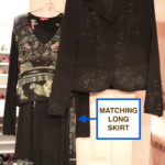 Pretty Black Blazer With Beading On Front And Arms And Print Top With Matching Long Skirt. Size 4-6