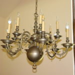 Large Vintage Traditional Colonial 6 Arm Brass Chandelier