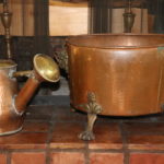 Large Copper Bucket With Brass Feet And Hand Hammered Copper Watering Can + Copper Chafing Dish