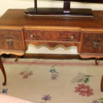 Antique Wood Desk Crotch Mahogany With Queen Anne Style Legs And Carved Detail