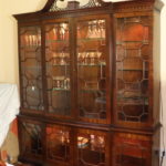 Large Vintage BreakFront Cabinet With Crown, Glass Shelves, And Lights