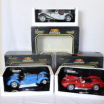 Set Of 3 Die-cast Metal Model Cars 1/18 Scale Ferrari, Bugatti, & Jaguar By Burago