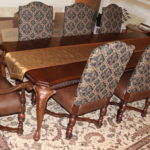 Large Refractory Carved Wood Dining Room Table With 8 Chairs Made In USA