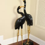 Pair Of Black & Gold Resin Crane Statues 54" And 64" Tall