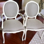 Pair Of Custom White Distressed French Bergere Upholstered Chairs