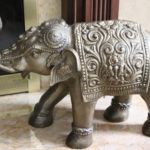 Large Decorative Cast Metal Elephant With Gold Finish