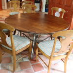 60" Round Plymouth Wood Table On Iron Base With 8 Chairs