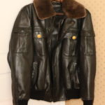 Dolce And Gabbana Black Leather Bomber Jacket With Neck Liner Size L