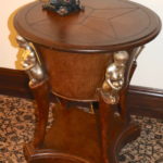 Decorative Side Table With Leather Top And Tribal Woman Table Leg Base