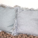 Set Of 2 Blue Decorative Polyester Pillows With Fringes 18" Square