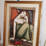 Large Art Print In Gold Frame Of Woman Thinking By Krie